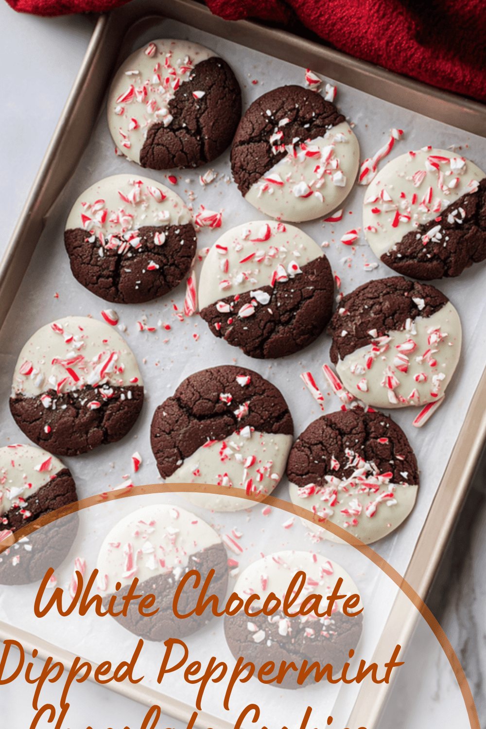 White Chocolate Dipped Peppermint Chocolate Cookies