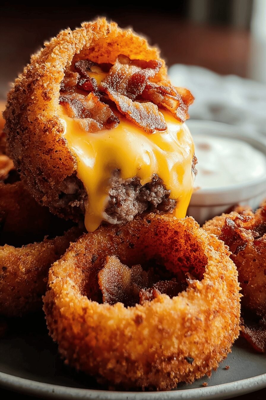 Burger Stuffed Onion Rings Recipe For Crispy Flavorful Bites 6 Bacon Cheeseburger Onion Rings
