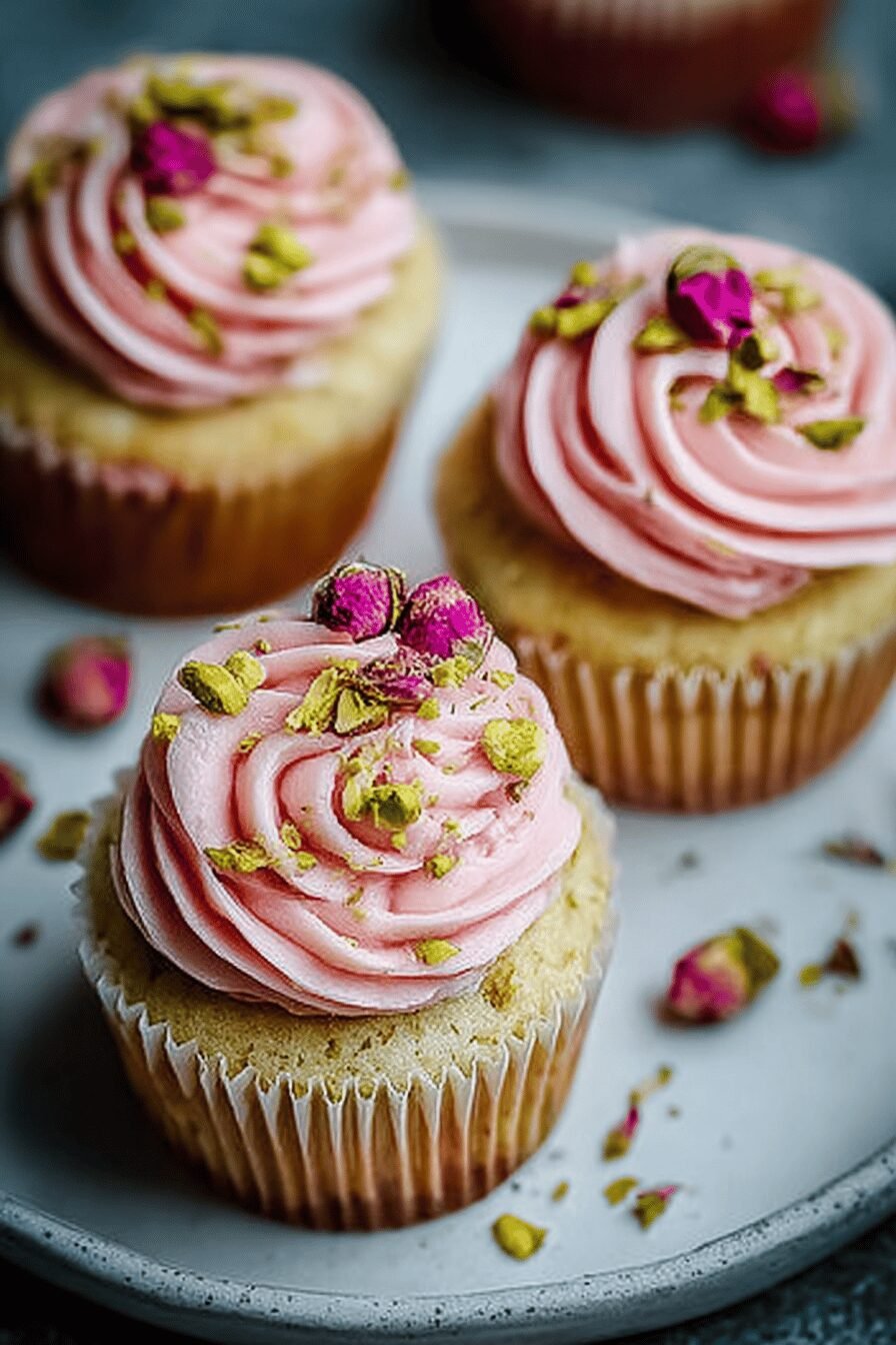 Pistachio Rose Vegan Cupcakes