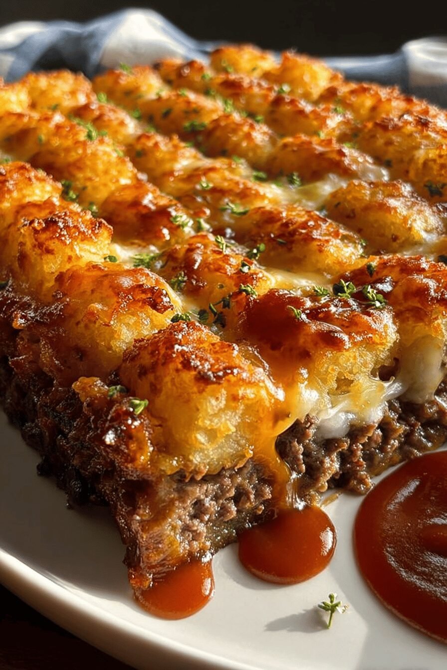 Cheesy Tater Tot Meatloaf Casserole Recipe With Savory Twist 6 Cheesy Meatloaf Tater Tot Bake