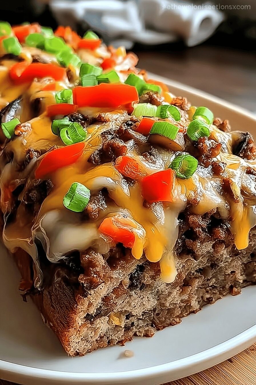 Philly Cheesesteak Meatloaf Recipe With Classic Cheese And Peppers 6 Philly Cheesesteak Meatloaf