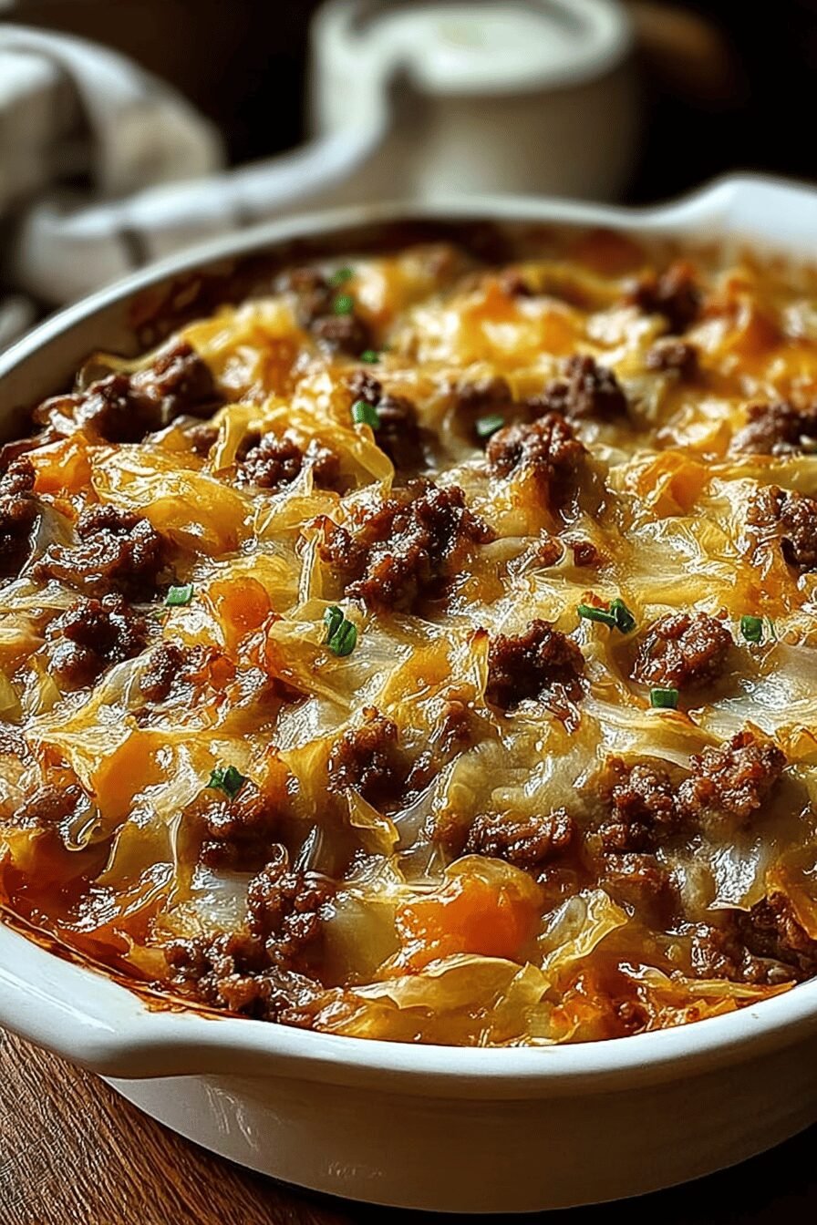 Cabbage And Ground Beef Bake With Rice And Cheddar Cheese 6 Savory Cabbage Beef Bake