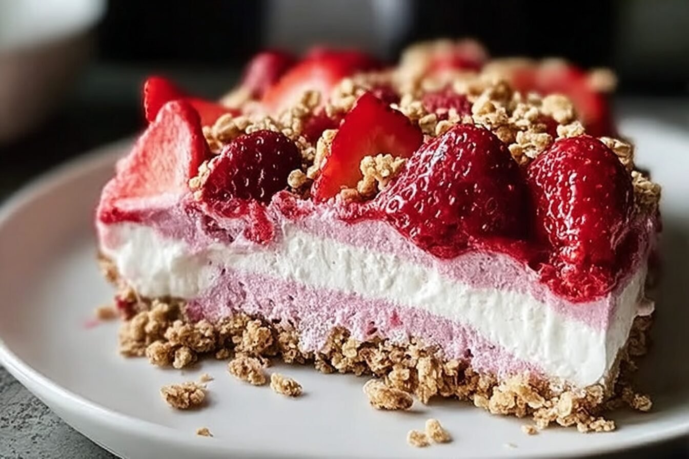 Vegan No Bake Strawberry Crunch Cheesecake