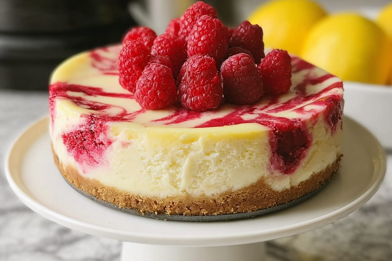 Lemon Raspberry Swirl Cheesecake