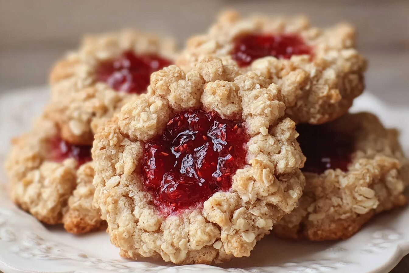 Oatmeal Raspberry Jam Thumbprint Cookies