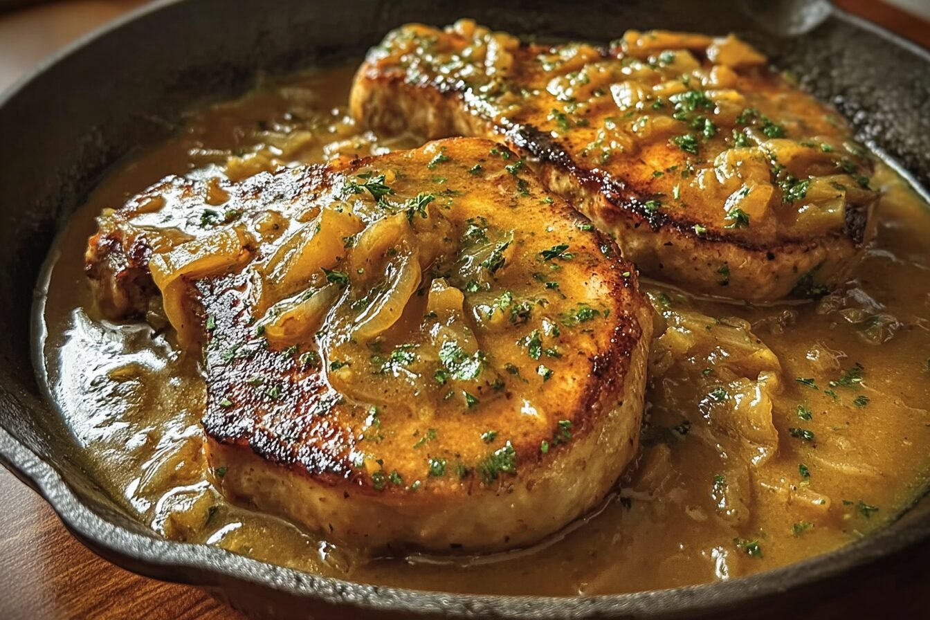 Smothered Pork Chops Recipe With Creamy Onion Gravy For Comfort Food 6 Pork Chops Onion Gravy