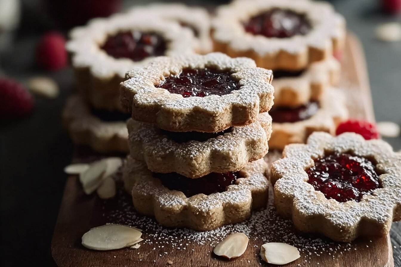 Raspberry Almond Linzer Cookies