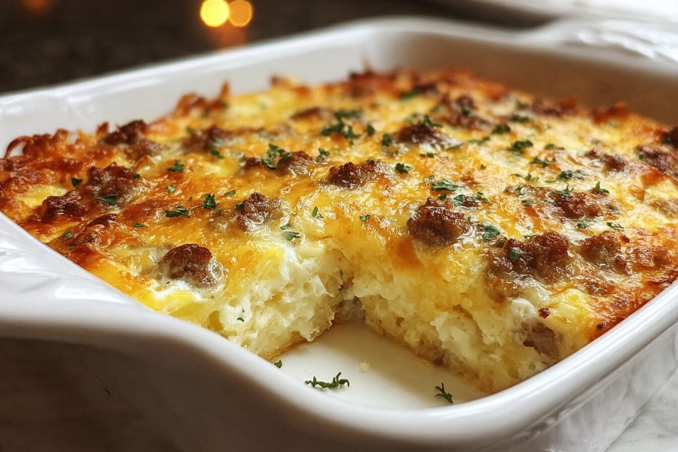Sausage Egg Cream Cheese Hashbrown Breakfast Casserole
