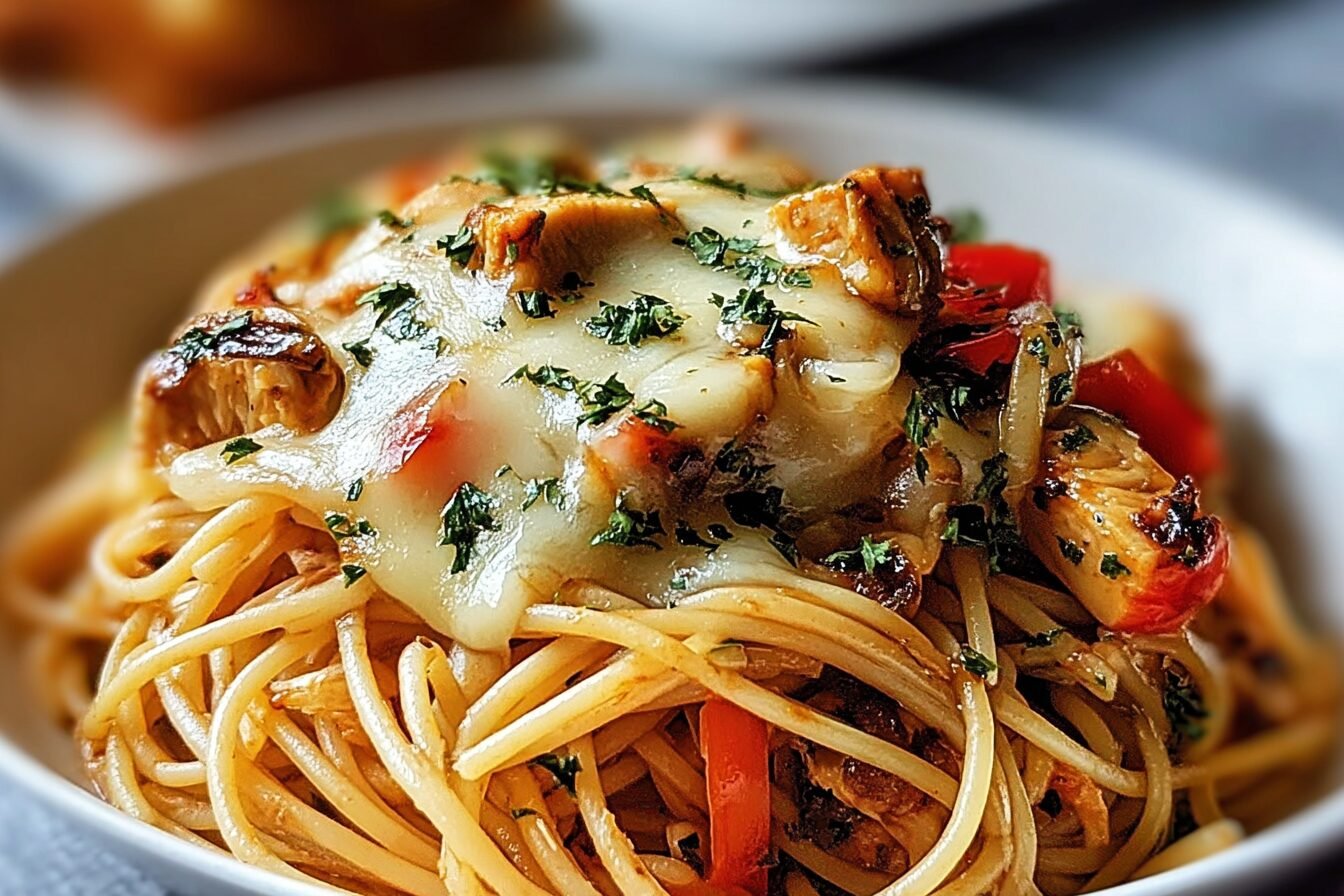 Cheesy Chicken Garlic Butter Roasted Veggie Spaghetti