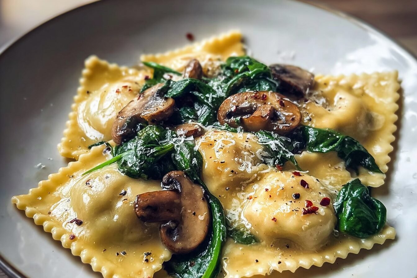 Mushroom Ravioli With Spinach