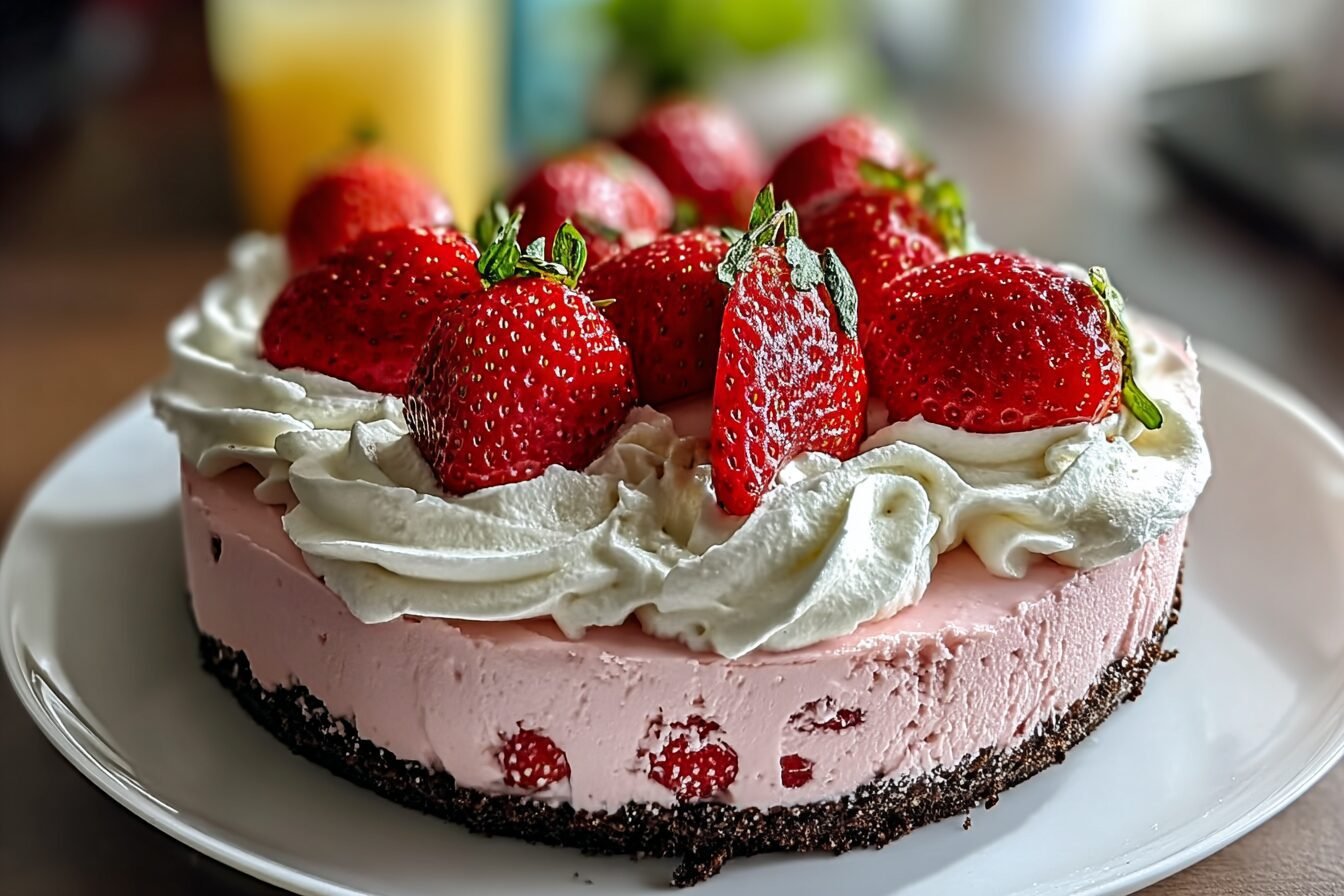 No Bake Strawberry Cream Cheesecake