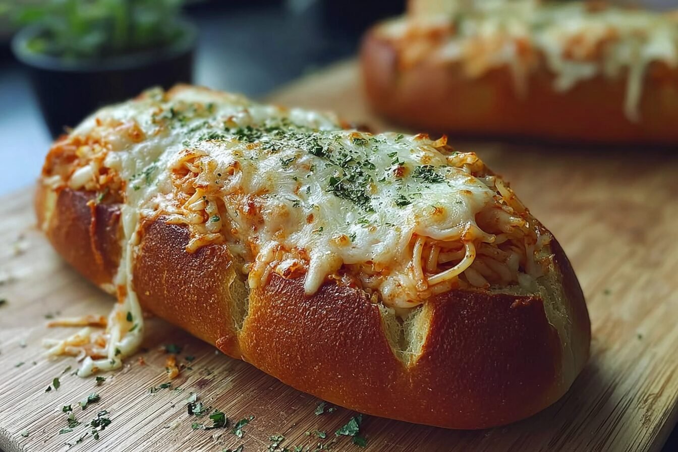 Spaghetti Stuffed Garlic Bread