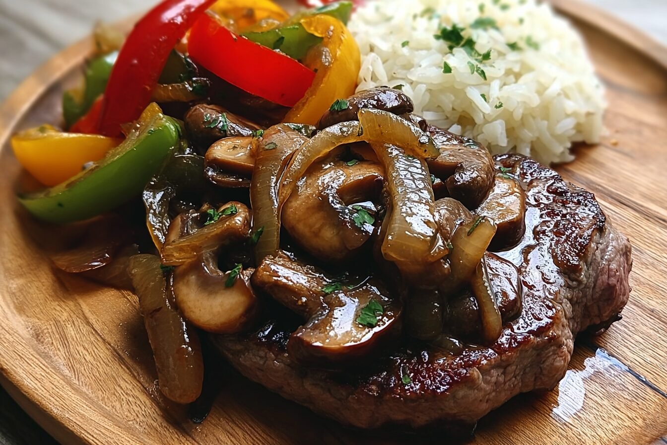 Steak With Onion Mushroom Peppers
