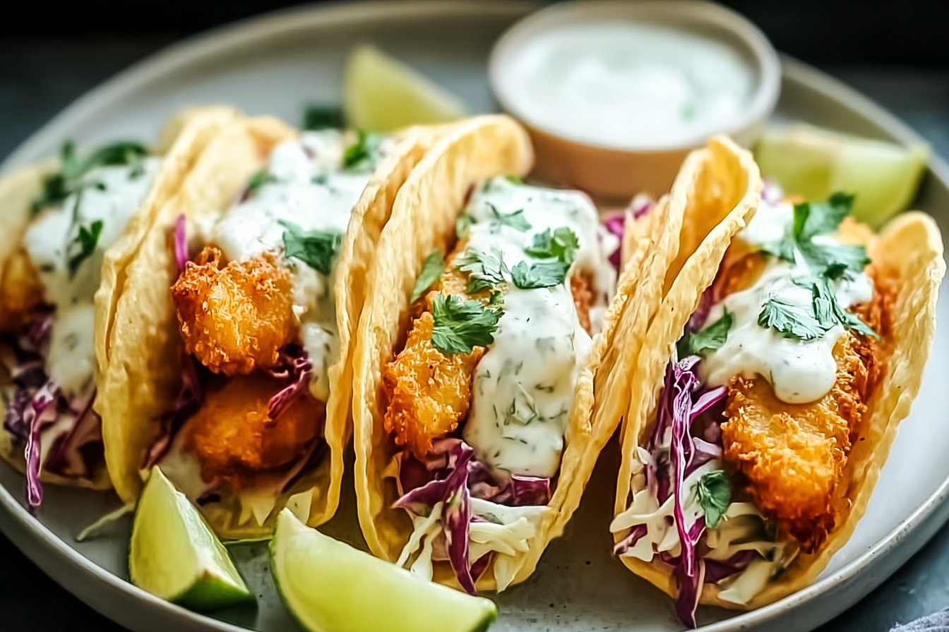 Crispy Baja Style Beer Battered Fish Tacos