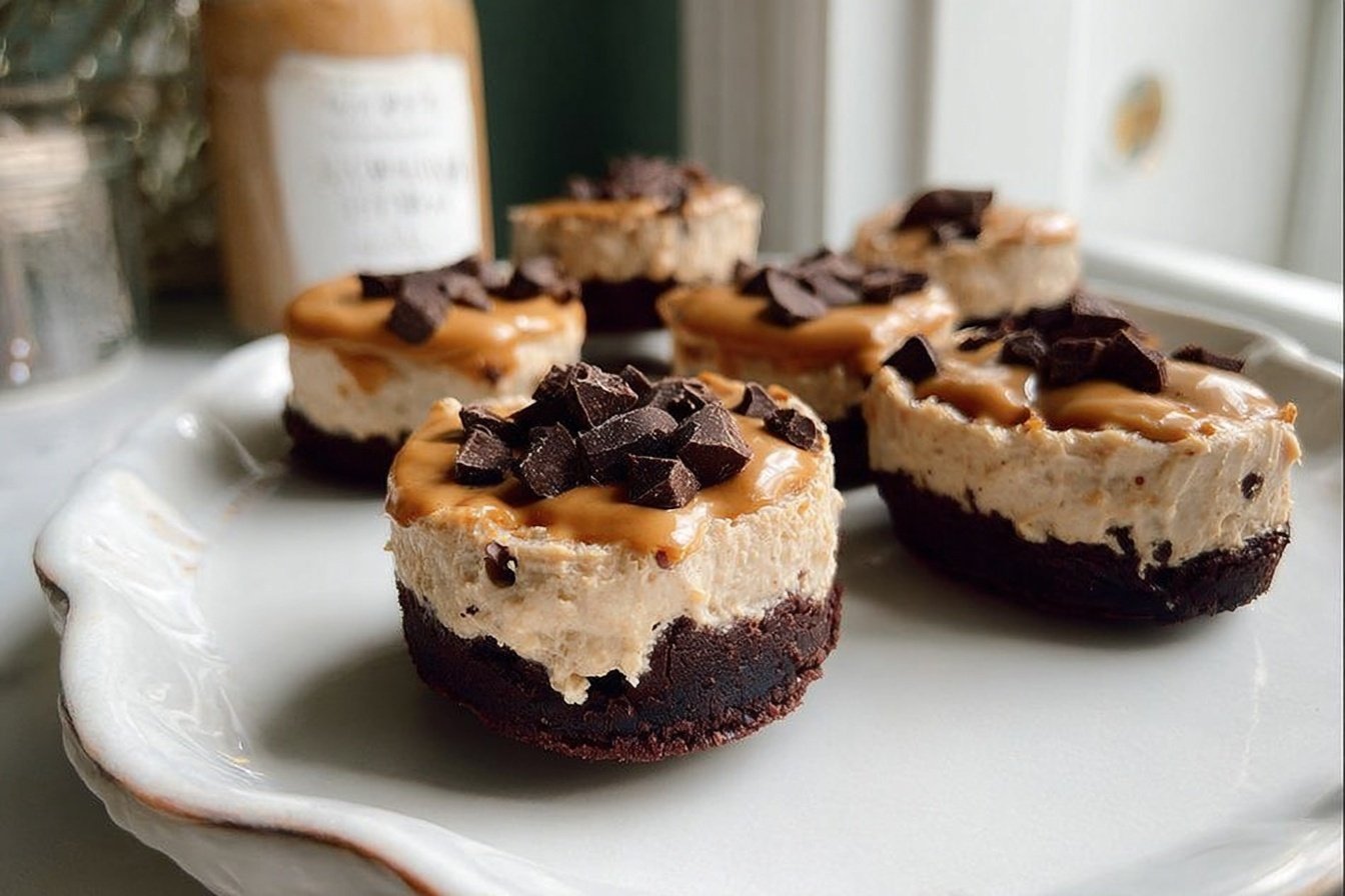 Triple Layer Healthy Brownie Peanut Butter Cheesecakes