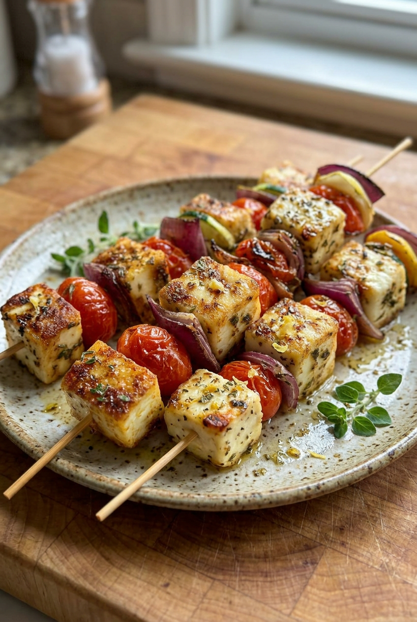 Greek Lemon And Oregano Halloumi Skewers
