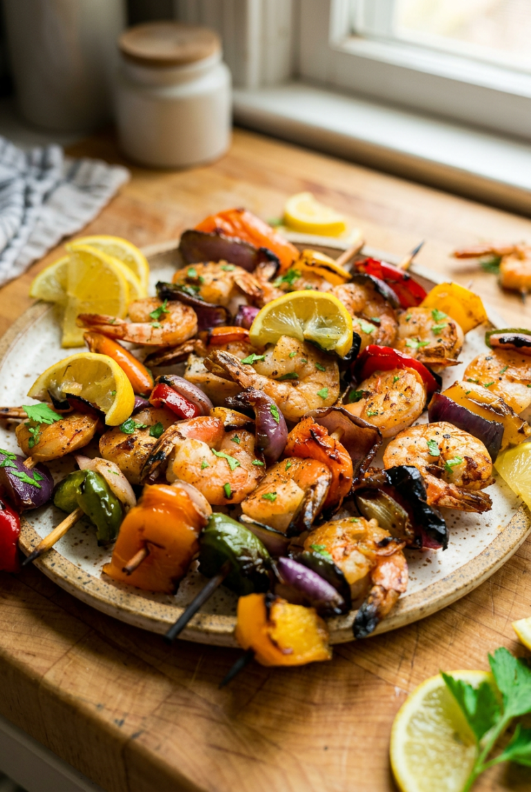 Grilled Lemon Shrimp Skewers With Vegetables 70.Png