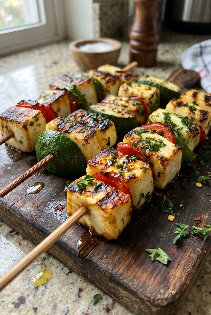 Halloumi Gemüse Spieße Vom Grill