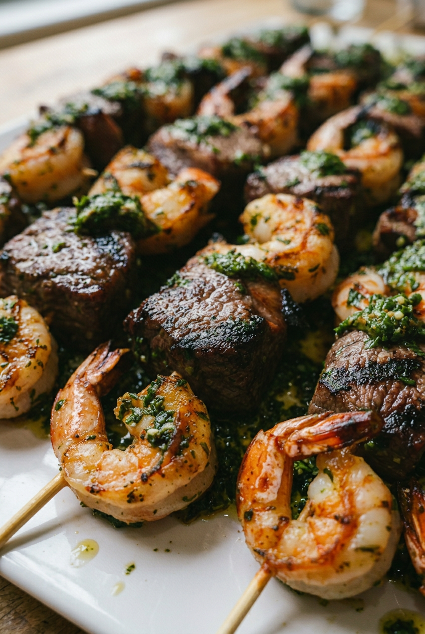 Surf And Turf Kabobs With Zesty Chimichurri Sauce 6 Skewers Surf & Turf Meets Chimichurri